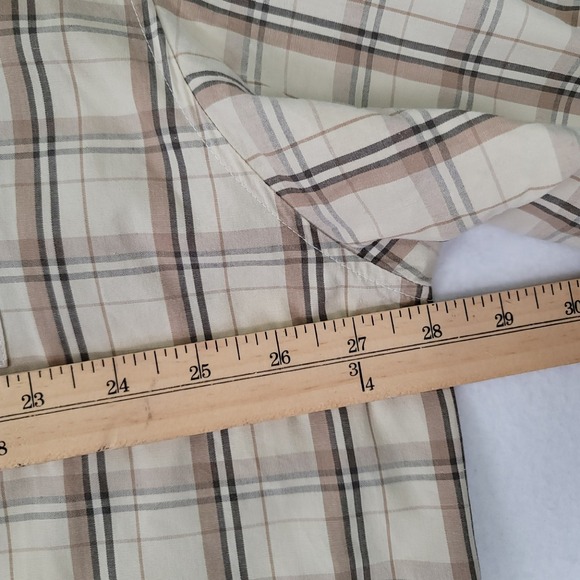 Southpole Men's XXL Plaid Short Sleeve Button Up Shirt Beige Tan Cotton Vintage - Picture 10 of 14